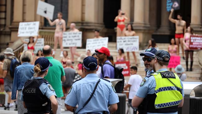 Crowds gathered to watch the demonstration. Picture: NCA NewsWire/ Nicholas Eagar