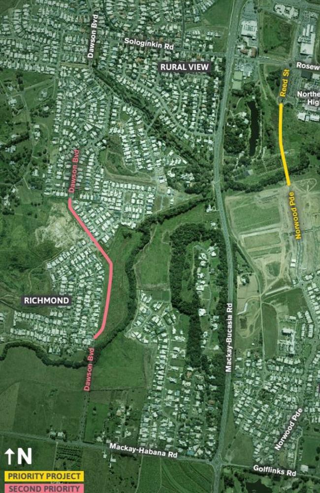 Two parallel roads are being pitched to state government to ease congestion on the Mackay-Bucasia Rd. The LNP have pledged to kick in $20m to the issue. Photo: Mackay regional council