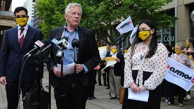 President of the ASMOF union doctor Tony Sara addresses the media in a press conference outside the Supreme Court, in Sydney. Picture: NCA Newswire / Gaye Gerard