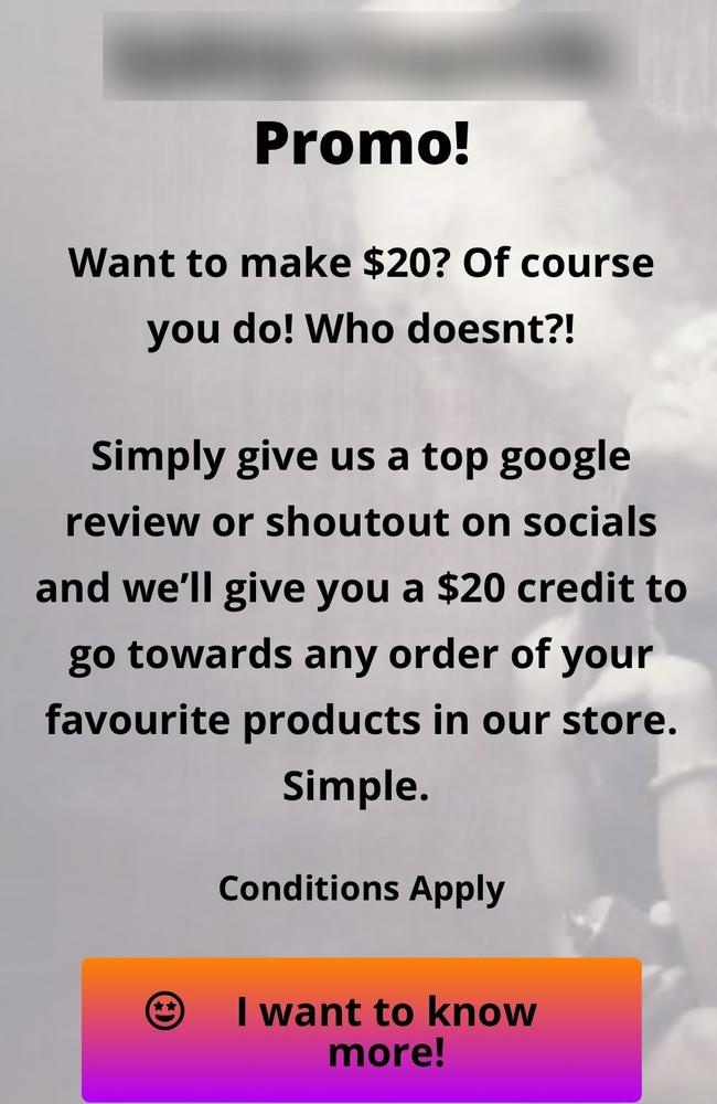 People are being invited to write favourable Google reviews for money off vapes. Supplied