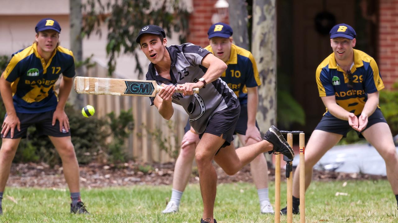 Mates from the Vermont BYC competition play backyard cricket together. Picture : Ian Currie