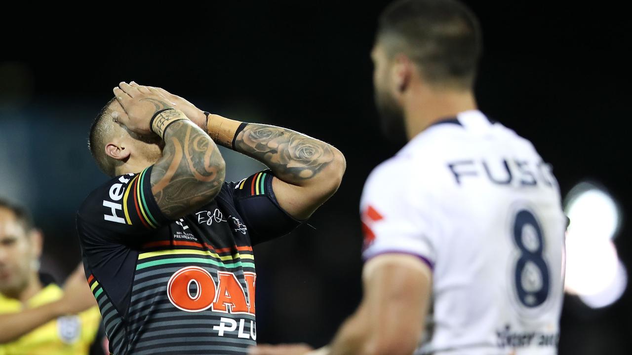  James Fisher-Harris of the Panthers looks dejected during the round three NRL match in Bathurst