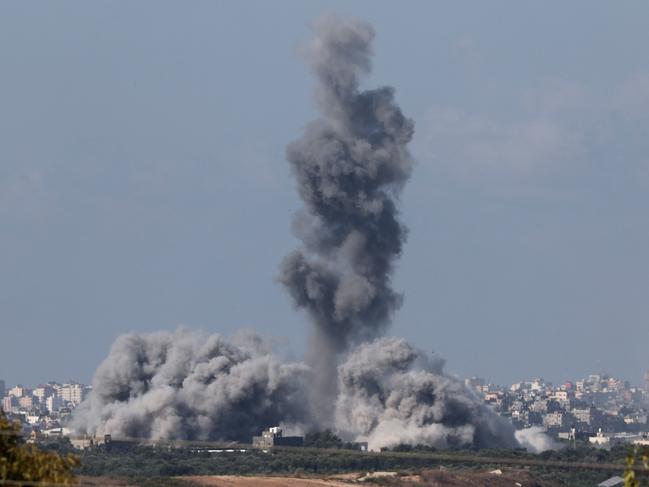 Smoke billowing after Israeli bombardment of an area in the north of the Palestinian enclave. Picture: AFP