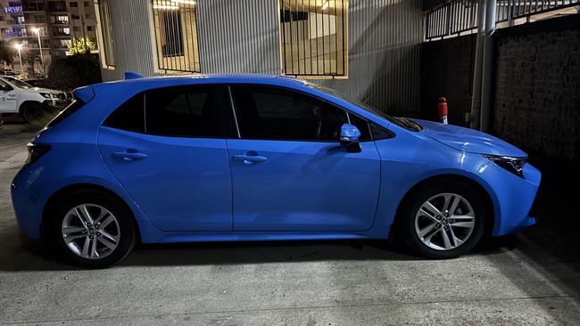 A blue 2021 Toyota Corolla hatchback was stolen from Abode on Morehead Street apartment complex opposite Dean Park following the audacious night-time burglary of a second-storey unit early Sunday morning. Picture: Supplied