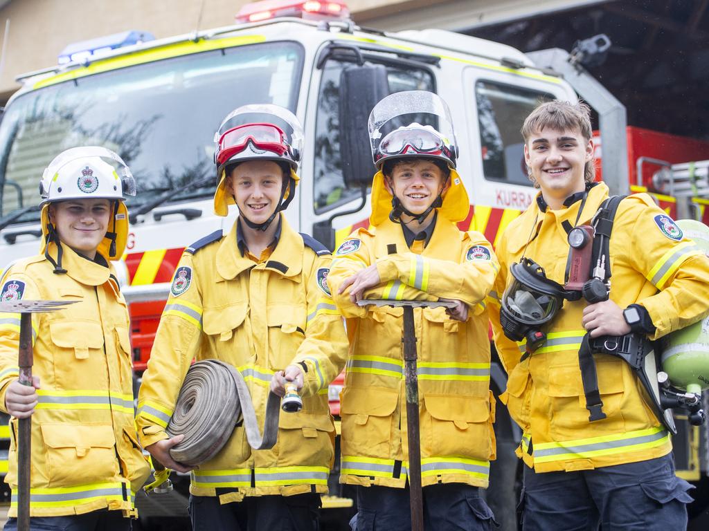 (LtoR) Riley Munro, Flyn Morgan, Michael Buckett and Finn McKinnon. 
Colo High School students doing basic firefighter training at Kurrajong Rural Fire Station.
Photo Jeremy Piper