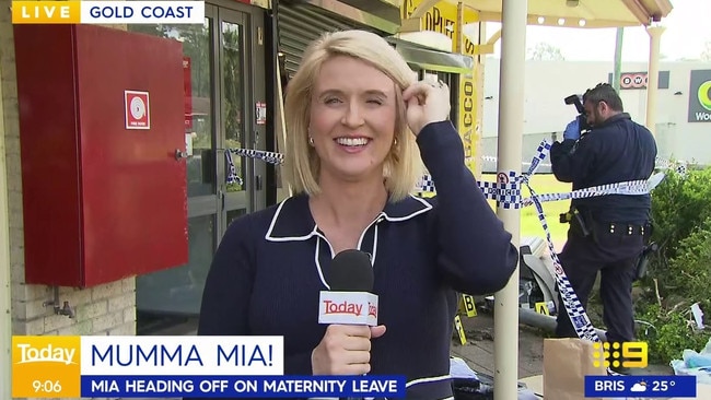 Karl Stefanovic and Sarah Abo bid farewell to Today show reporter, Mia Glover as she prepares to go on maternity leave on Wednesday. Picture: Today