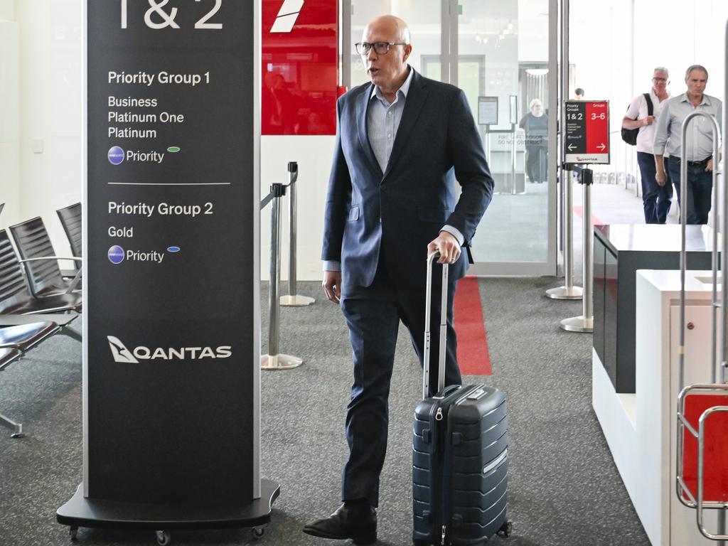 Opposition Leader Peter Dutton arrives in Canberra on Wednesday 7 August, but the ousted leader may have more luggage when he leaves. Picture: NewsWire/Martin Ollman