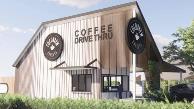 SOCIAL MEDIA IMAGE DISCUSS USE WITH YOUR EDITOR - Artists impressions of the new Cocobrew Express drive-thru on George and Albert Streets. PIC: Facebook