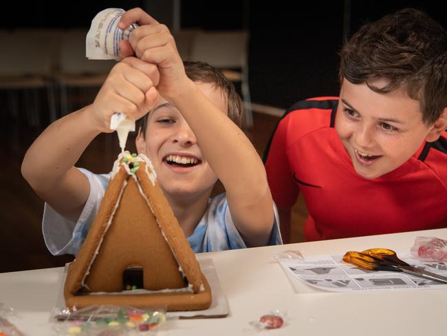 Gingerbread house taste test, Trent Farrell 11 and Luca DÕAloia 11. Picture: Brad Fleet