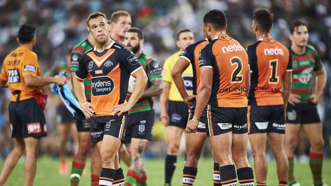 Luke Brooks thought he had won the game after running the field to score, only to be denied by the video ref. Picture: Getty Images.