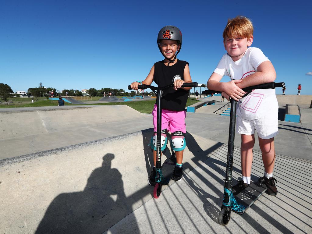 Ethan Bonner and Liam Abbott at the skate park. Photograph : Jason O’Brien