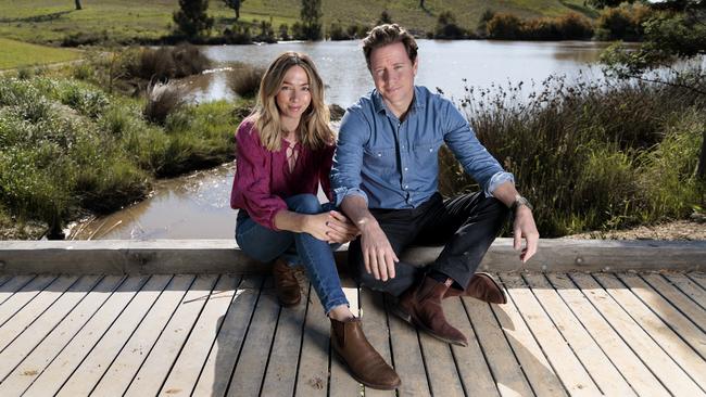 Financial counsellor and author Scott Pape and wife Liz on their property in Romsey, Victoria. Picture: David Geraghty