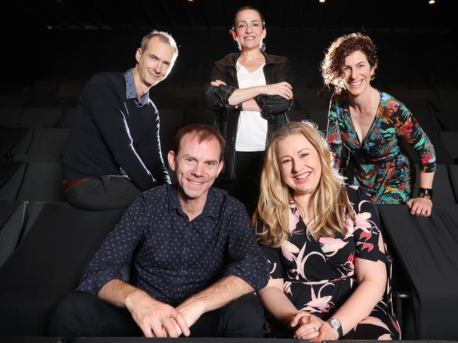 Queensland Theatre is returning with season of The Holidays - (front) Actors Bryan Probets and Louise Brehmer, (back)writer David Megarrity, Artistic Director Lee Lewis and director Bridget Boyle. Pics Tara Croser.