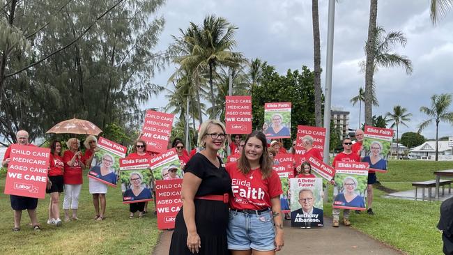 On April 11, the Labor candidate for Leichhardt, Elida Faith was supported by her daughter Tiana Lewis, when she made her policy announcements ahead of the federal election next month. Picture: Alison Paterson