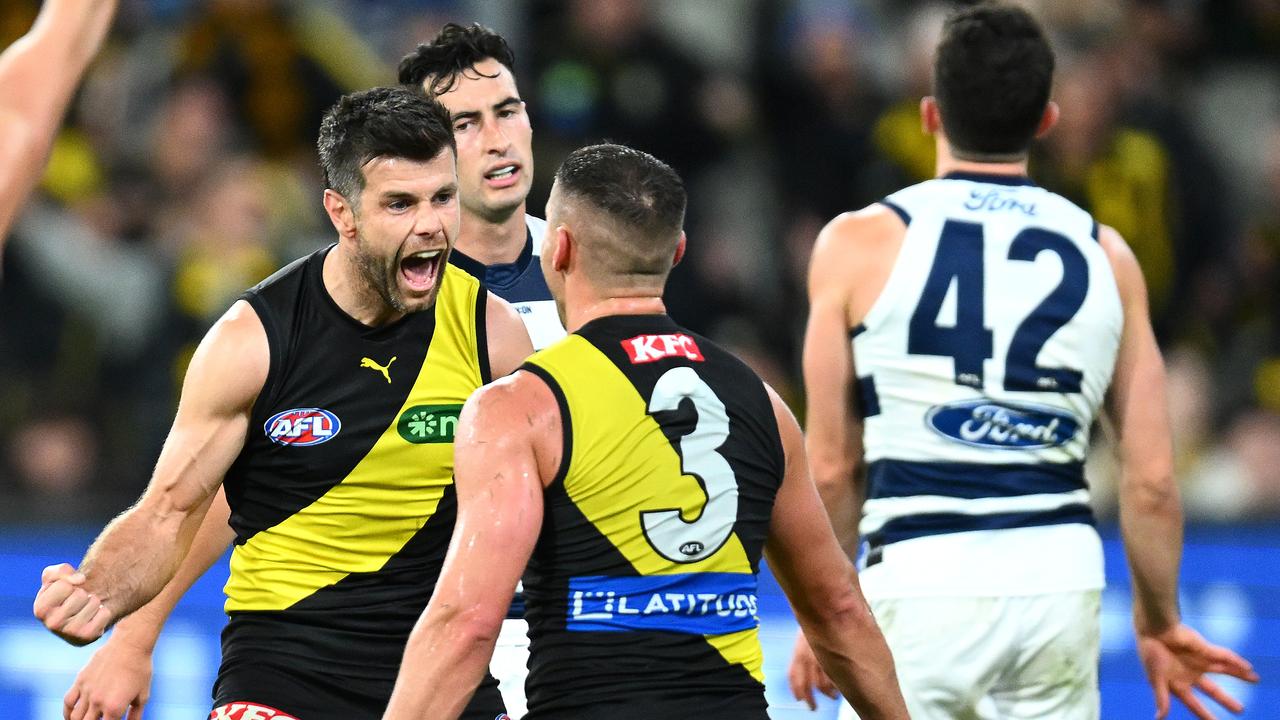 Trent Cotchin kicked three goals in the win. Picture: Quinn Rooney/Getty Images