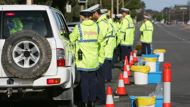 Police at a random roadside narcotic drug testing station on Anzac Highway.