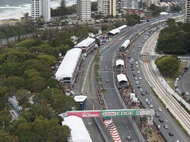 Corporate stands over Pitt Lane offer a bird’s eye view of the action along the straight at the Gold Coast 600. Picture: Supplied.