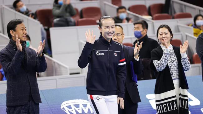 Am Image released by the editor-in-chief of China's state-owned Global Times in November purportedly shows Peng Shuai, sedond from left, at a junior tennis match final in Beijing. Picture: Eyepress / Reuters