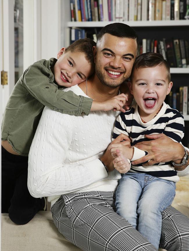 Sebastian with his sons Hudson, 5, and Archie, 3, in 2017. Picture: Justin Lloyd