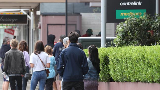 The Centrelink queue at Brookvale office in March. Picture: John Grainger