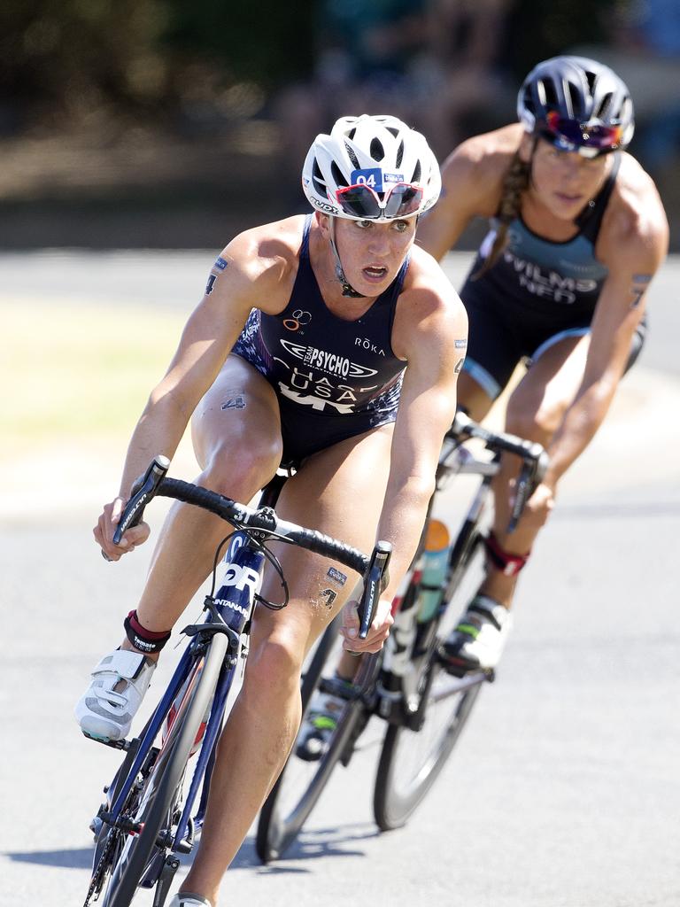 Sophie Chase USA during the cycle leg of the Women's Elite &amp; U23 Devonport Triathlon. PICTURE CHRIS KIDD