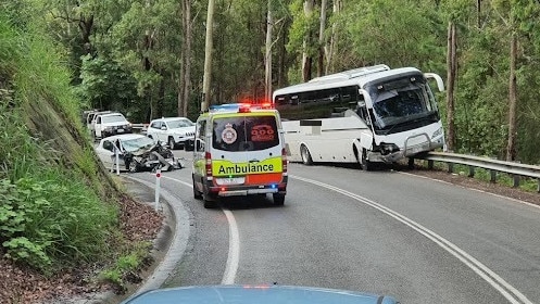 Emergency crews rushed to a bus and car crash in the Sunshine Coast hinterland late on Tuesday afternoon.