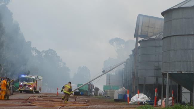 Smoke on the scene of the Allora Grain and Milling blaze.