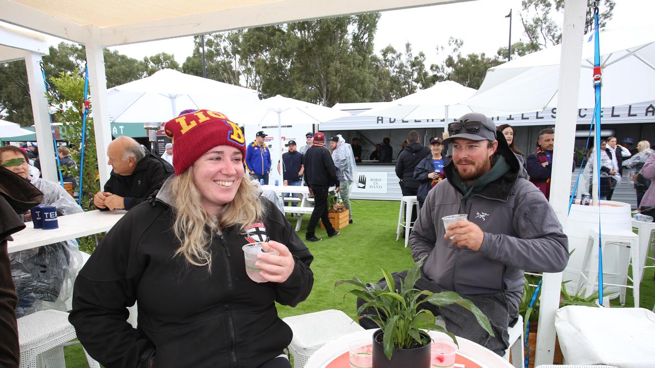 Footy fans soak up the action in SA for Saturday’s offering of Gather Round clashes. Picture: Brett Hartwig