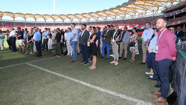 Pictured at Metricon Stadium at Carrara are high level international sports delegates during an inspection of the venue.