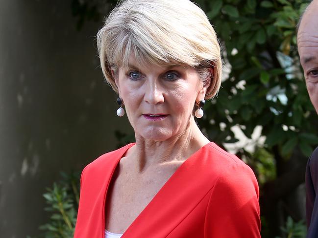 French President Emmanuel Macron holds a press conference with Australian Prime Minister Malcolm Turnbull at Kirribilli House in Sydney. Foreign Ministers Julie Bishop and Jean-Yves Le Drian arrive.  Picture: Toby Zerna