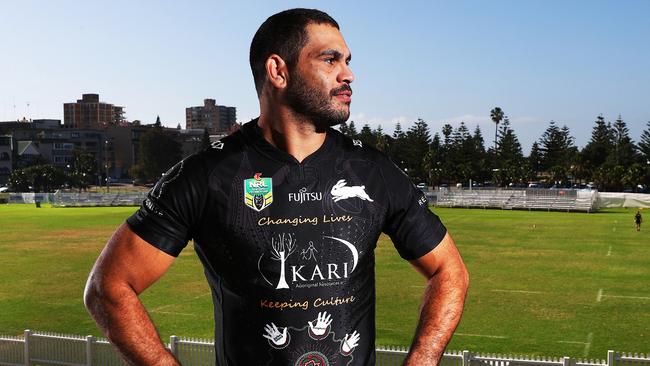 South Sydney Rabbitoh Greg Inglis in the sides Indigenous jersey at Coogee oval. Picture. Phil Hillyard