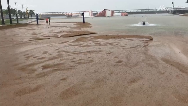 Darwin Waterfront lagoon beach a bit worse for wear after heavy rains