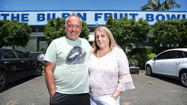 Margaret and Simon Tadrosse, owners of Bilpin Fruit Bowl, whose iconic produce farm was hit hard by the Dec 21 fire. Their recovery has been powered by the goodwill of visitors. Picture: Tim Hunter.