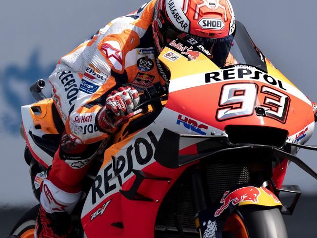 BANGKOK, THAILAND - OCTOBER 05: Marc Marquez of Spain and Repsol Honda Team heads down a straight during the MotoGP of Thailand - Qualifying on October 05, 2019 in Bangkok, Thailand. (Photo by Mirco Lazzari gp/Getty Images)