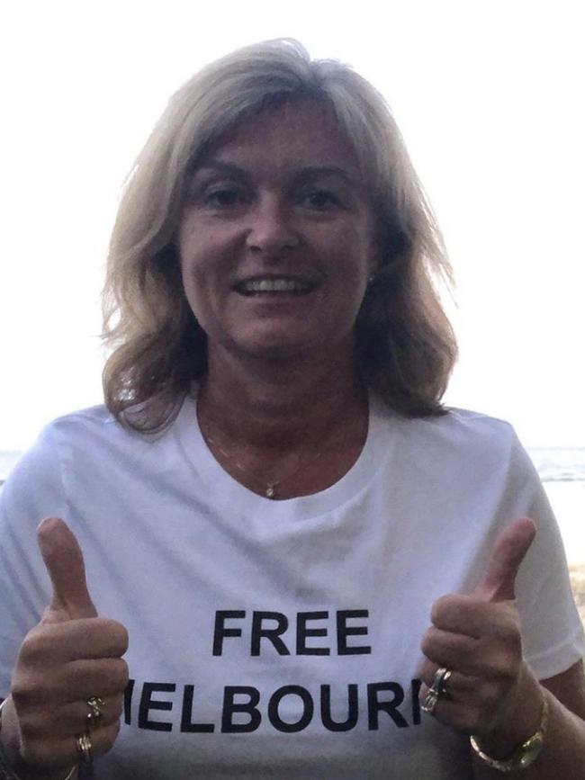 Karen from Brighton wearing a Free Melbourne T-shirt. Picture: Instagram