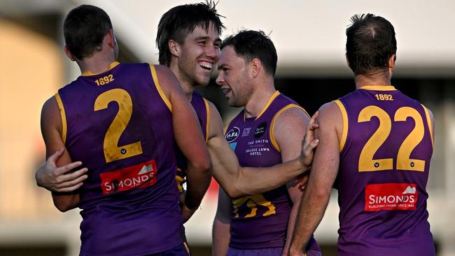 VAFA: Collegians’ Edward Greene celebrates a goal. Picture: Andy Brownbill