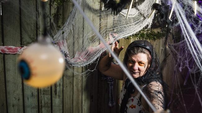 Noelene Fairweather at her South Toowoomba Halloween scare house last year. Picture: Kevin Farmer