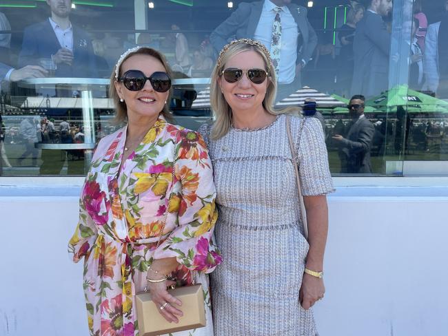 Jodie Connell and Lesley Fisher at the 2024 Oaks Day. Picture: Himangi Singh.