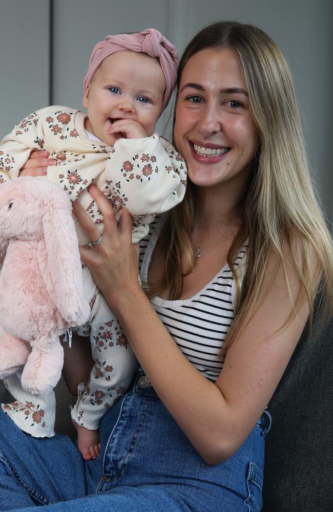 Parramatta mum Brittany Morton with her baby daughter Sophia. Picture: Gaye Gerard