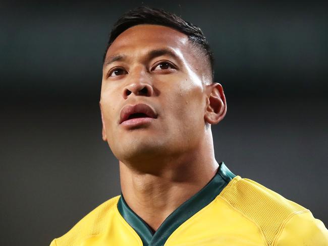 FILE: Israel Folau sacked by Rugby Australia for Homphobic tweet SYDNEY, AUSTRALIA - JUNE 23:  Israel Folau of the Wallabies looks on during the Third International Test match between the Australian Wallabies and Ireland at Allianz Stadium on June 23, 2018 in Sydney, Australia.  (Photo by Matt King/Getty Images)