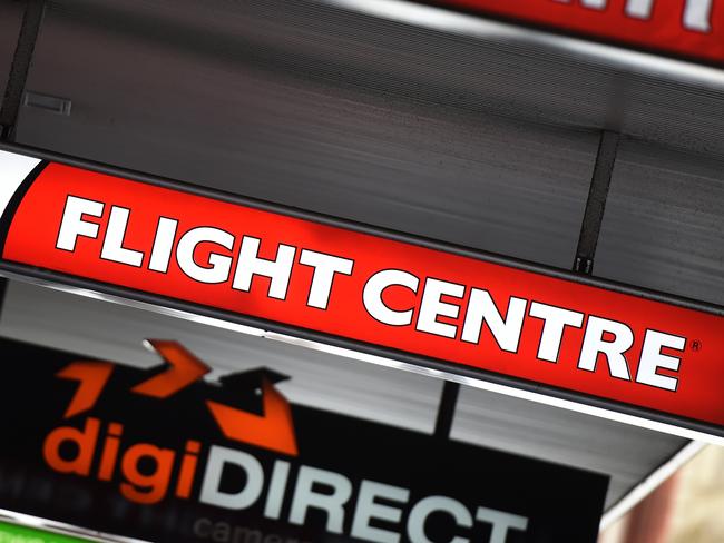 Flight Centre retail signage in Sydney, Tuesday, Feb. 23, 2016. (AAP Image/Dean Lewins) NO ARCHIVING