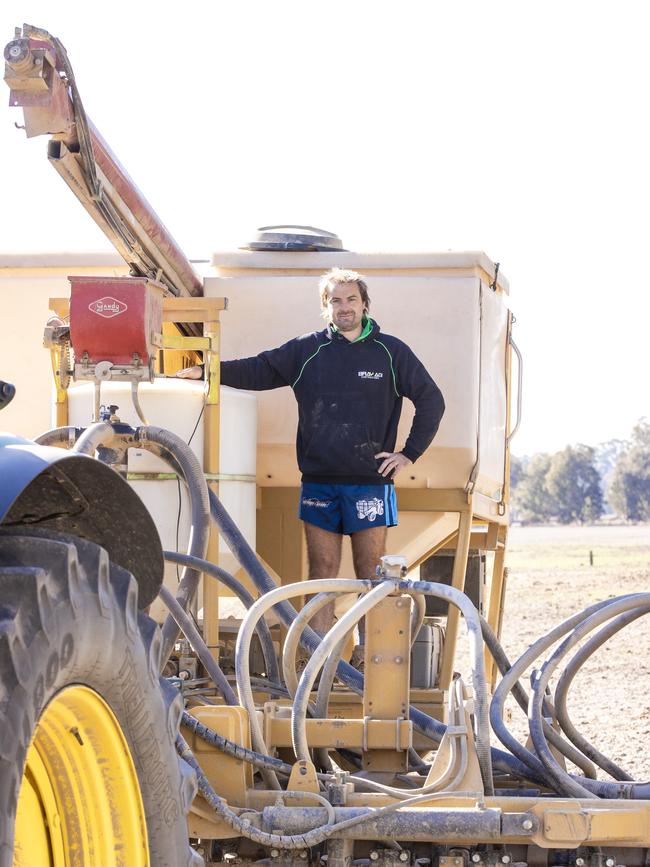 Sam Bray is sowing pasture crops at Milawa. Picture: Zoe Phillips