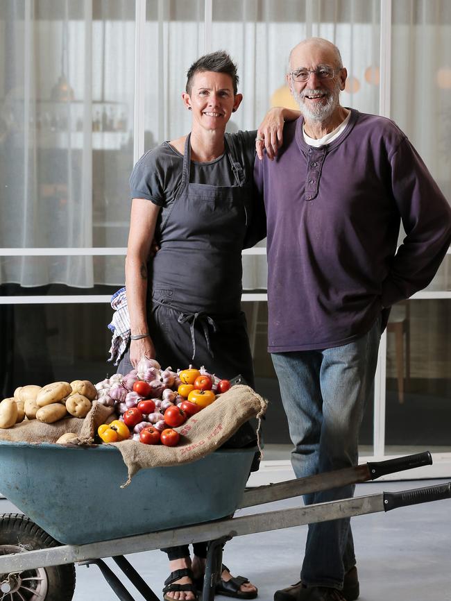 Franklin head chef Jessica Muir and local vegetable farmer Tony Scherer have formed a strong friendship since they started working together. Picture: RICHARD JUPE