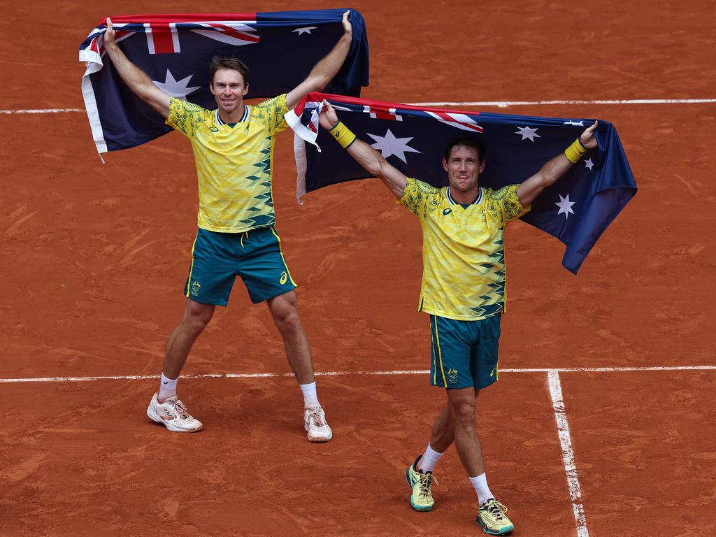 Matthew Ebden and John Peers win gold in the final of the Mens Doubles tennis at Roland-Garros. Picture: Adam Head