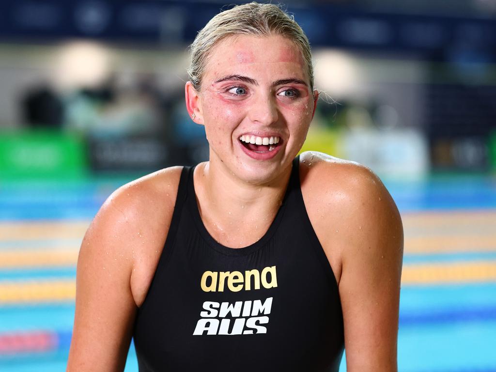 Alexa Leary celebrates winning the Womens Multi Class 100m Freestyle Final. Picture: Chris Hyde/Getty Images