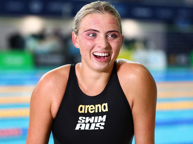 Alexa Leary celebrates winning the Womens Multi Class 100m Freestyle Final. Picture: Chris Hyde/Getty Images