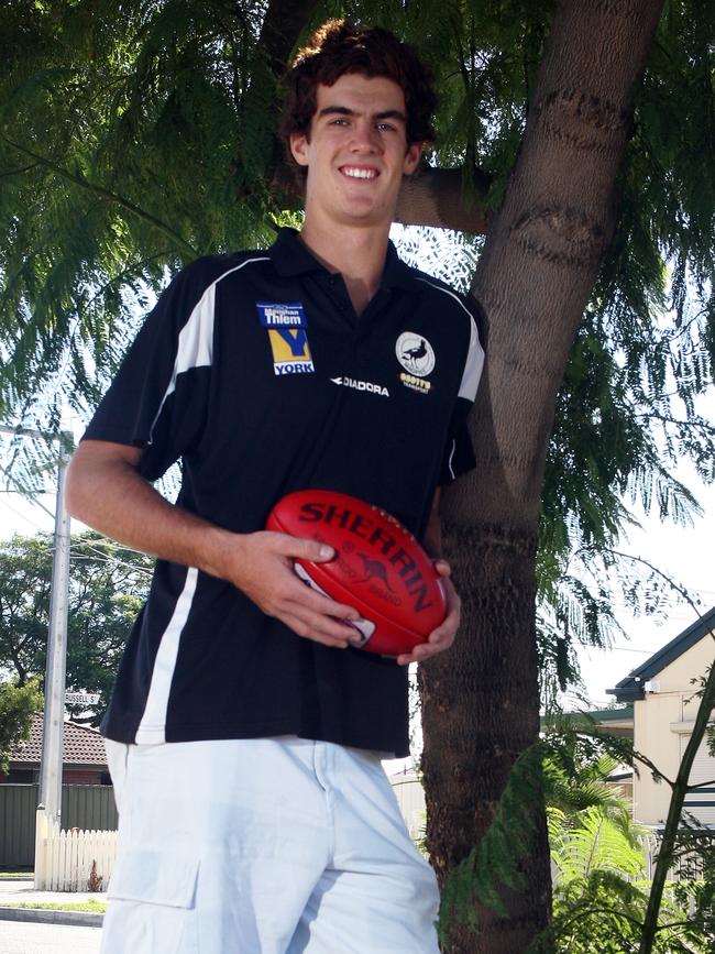 Scott Lycett, as a 17 year old ahead of his SANFL debut in 2010. Picture: Simon Cross