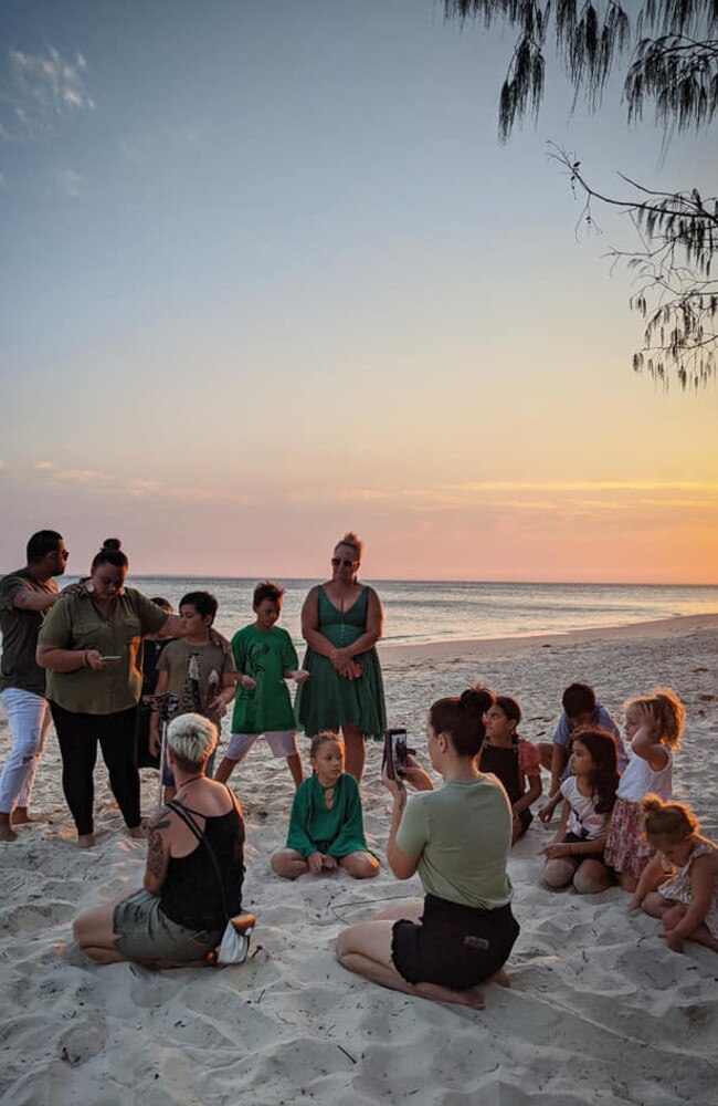 Friends and family gather at Bribie Island to celebrate the life of Luke Jay Kenworthy, who died after an alleged altercation at the Sundowner Hotel in Caboolture last week. Picture: Essie Scarlett