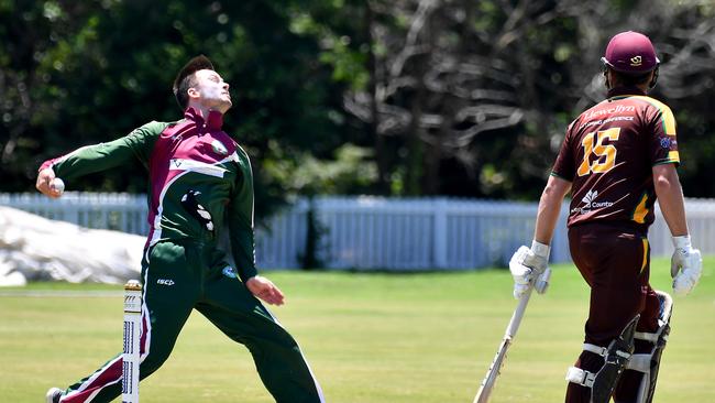 Souths bowler James Rosewarne Ipswich V Souths T20 game. Saturday December 4, 2021. Picture, John Gass