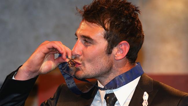 Jobe Watson with his 2012 Brownlow Medal. Picture: Getty Images.